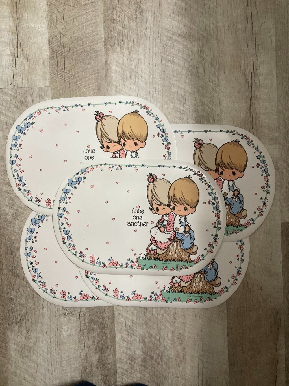 Vintage 1990 Precious Moments Vinyl Love One Another Placemats - Lot of 5